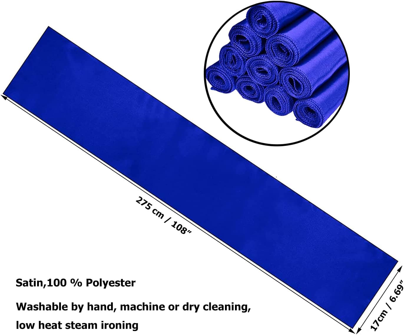 Light Blue Satin Chair Sashes 10-Pack - 7x108 Inch Adjustable Wedding & Party Bows