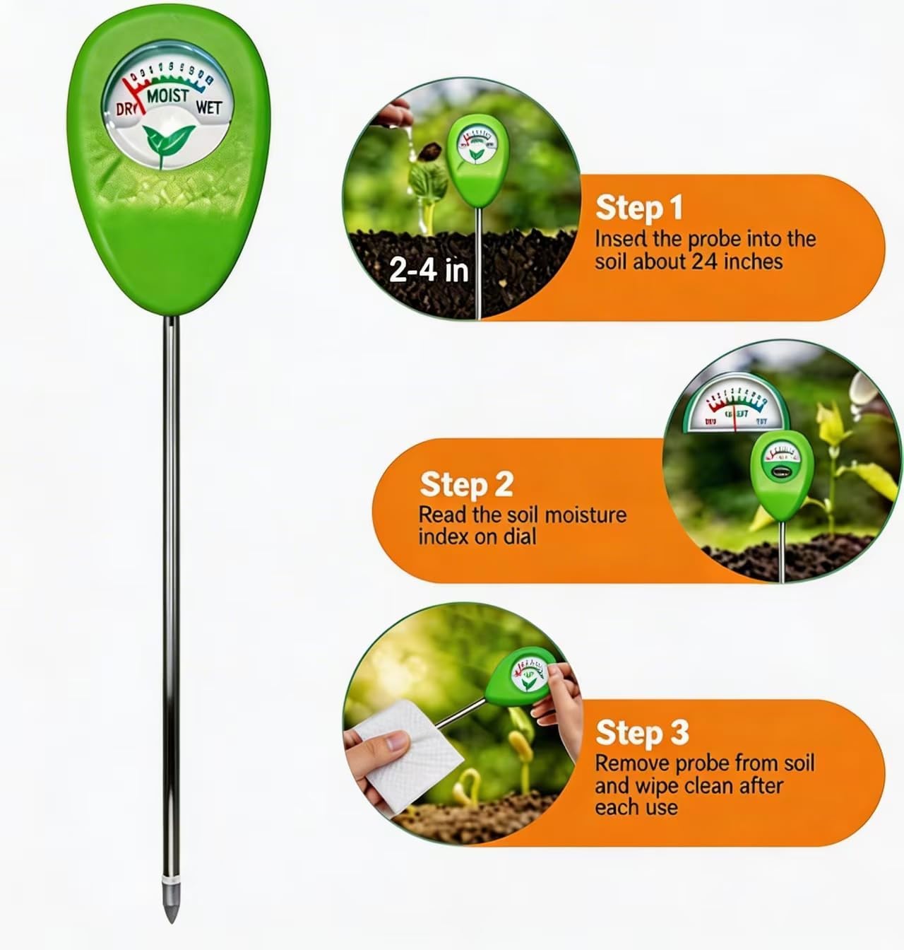 Skiennix Soil Moisture Meter - Accurate Hygrometer Sensor for Indoor/Outdoor Plants | No Battery Needed