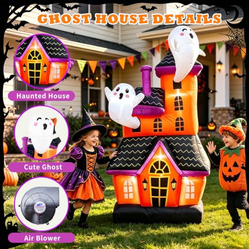 6 FT Halloween Inflatable Haunted House with 2 Cute Ghosts
