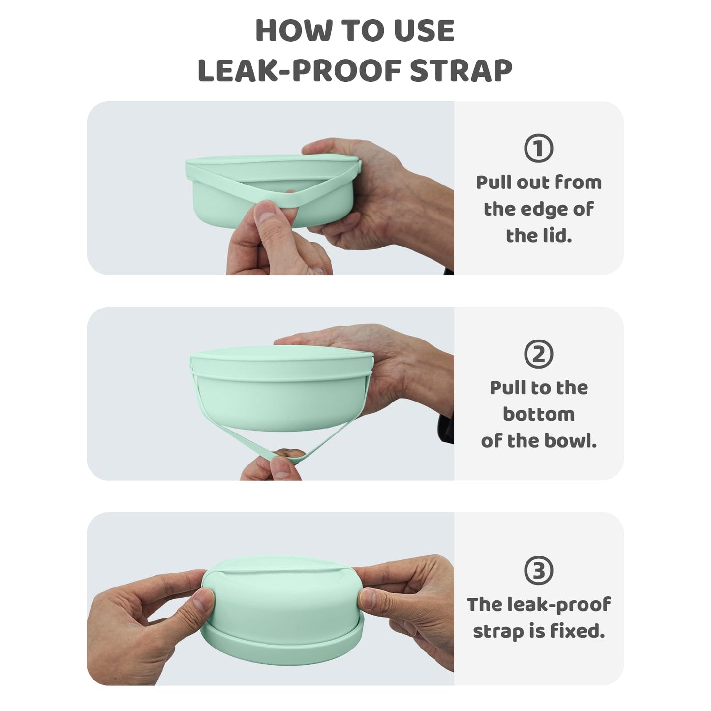 DGitaor Silicone Food Storage Containers Bowl, Set of 3 Reusable Silicone Bento Lunch Box Containers with Lids (17oz, 25oz, 42oz) Dishwasher, Microwave and Freezer Safe Mint Green