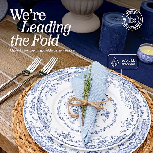 NAPEREE Disposable Cloth-Like Paper Napkins 200 Pack 12x17 Blue Denim - Elegant Dinner & Party Tableware