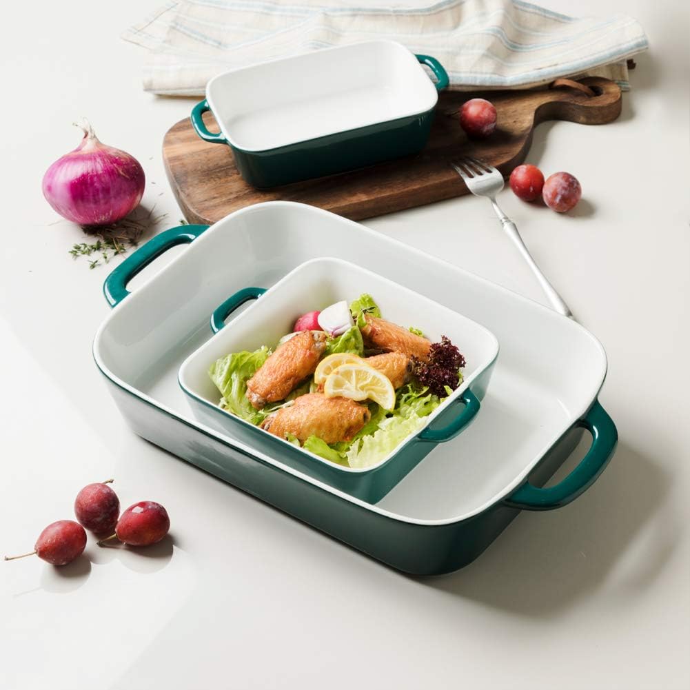 Sweejar Ceramic Bakeware Set - Rectangular Baking Dish for Casseroles & Cakes | White Porcelain Oven Dishes