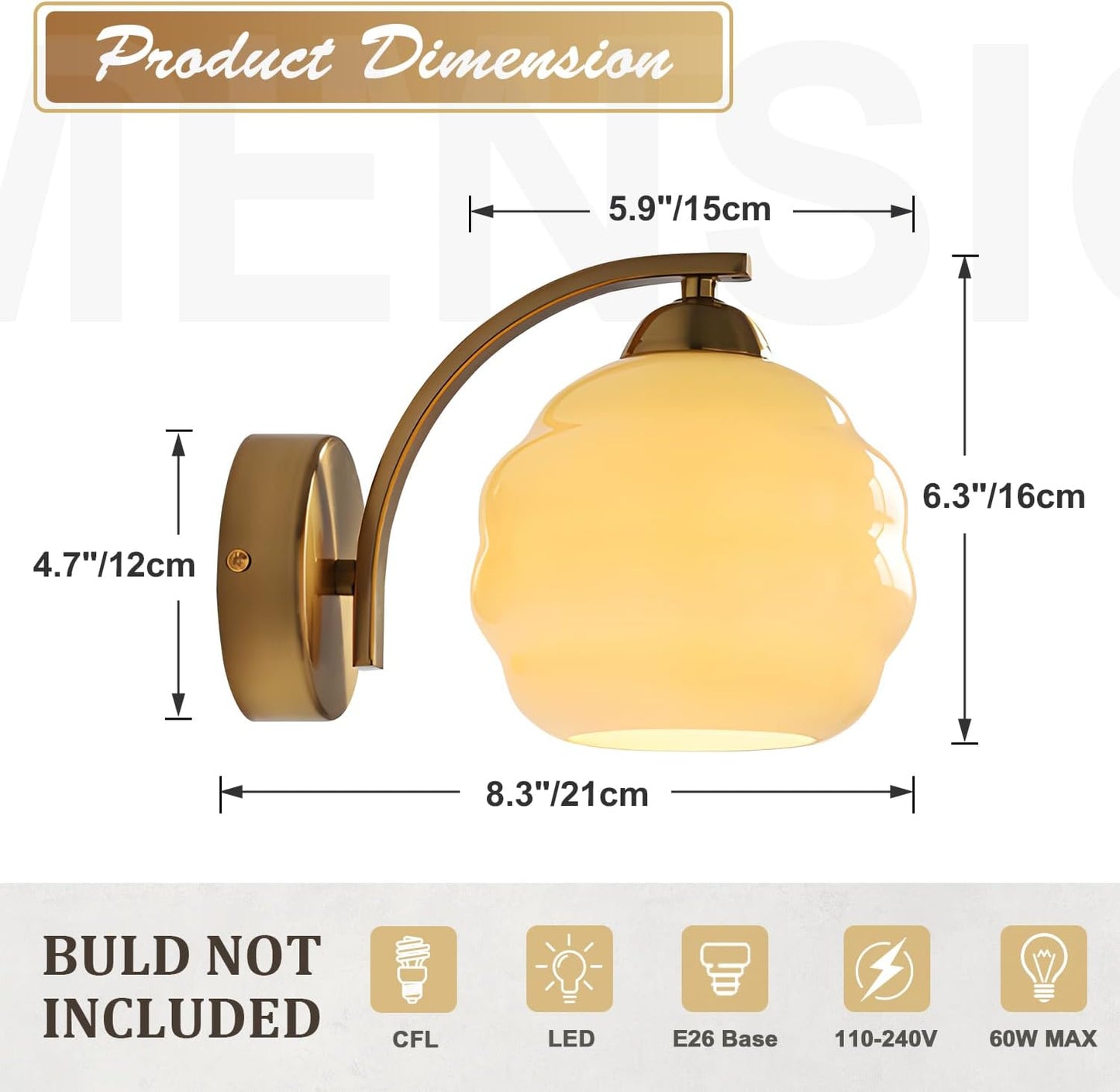 Gold Wall Sconce 1-Light Modern Wall Lighting Fixture Farmhouse Vanity Sconces Lights with Milk White Glass Shade Indoor Wall Sconce Lamp Wall Mount Light Fixture for Bedroom MWL02-1A