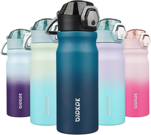 BJPKPK 18oz Insulated Water Bottle - Stainless Steel, BPA-Free, Leak-Proof | Indigo Black with Straw