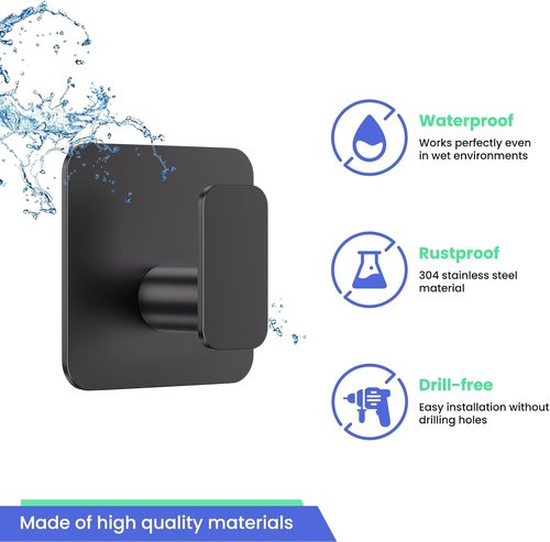 Aikzik Heavy-Duty Adhesive Hooks - Waterproof & Rustproof Wall Hooks for Bathroom, Kitchen, Towel | 4 Pack