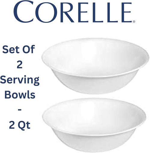Corelle 12.25-Inch Serving Platter & 2-Quart Serving Bowl Set - Winter Frost White | 4-Piece Collection