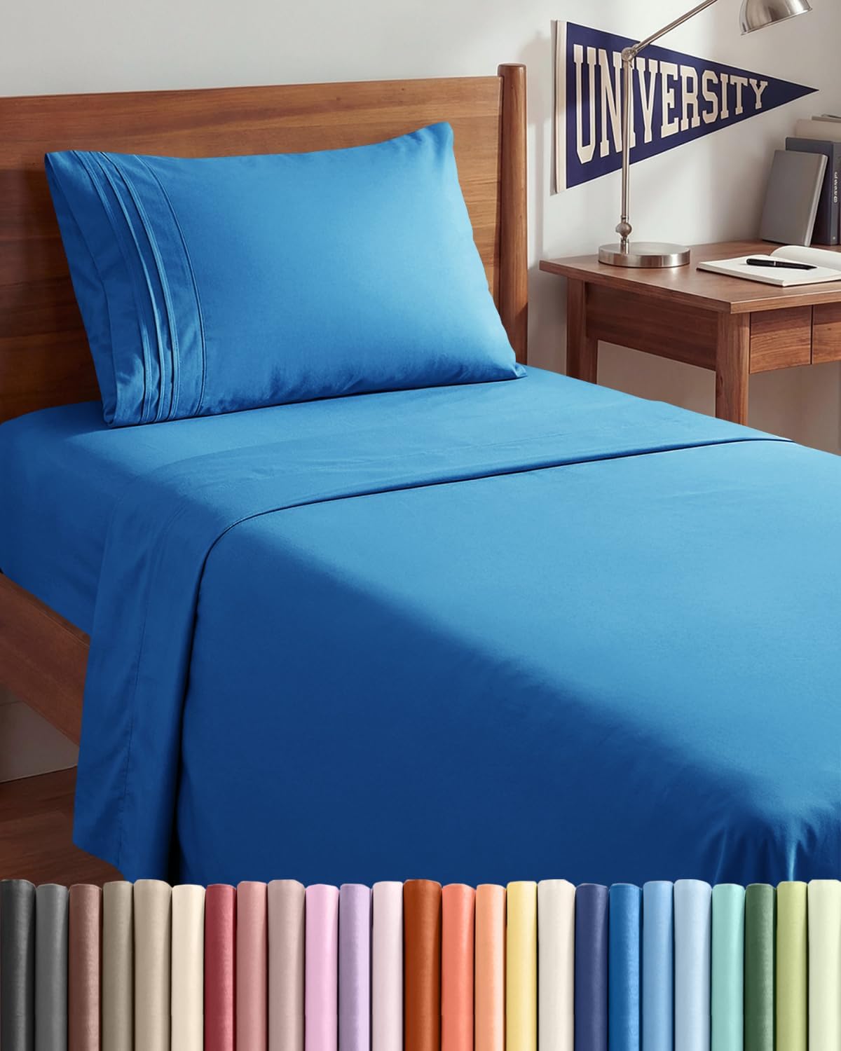 Royal Blue Twin XL Sheet Set by [Brand Name] - Comfy, Breathable & Cooling 3-Piece Bedding - Deep Pockets, Soft & Wrinkle-Free
