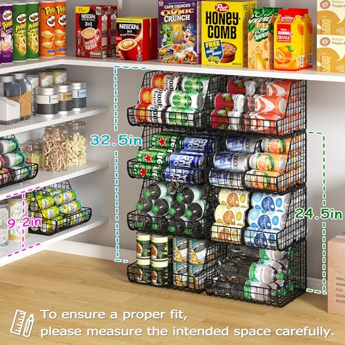 Lyuwanxian 4-Pack Stackable Can Organizer for Pantry, Holds 72 Cans, Adjustable Dividers, Space-Saving Wire Shelves