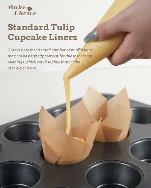 Bake Choice Nordic Paper 200pcs Tulip Cupcake Liners for Baking Cups EU Parchment paper Standard Size Tulip Muffin Liners, Cupcake Wrapper, Brown, White, Unbleached Natural for Party, Christmas