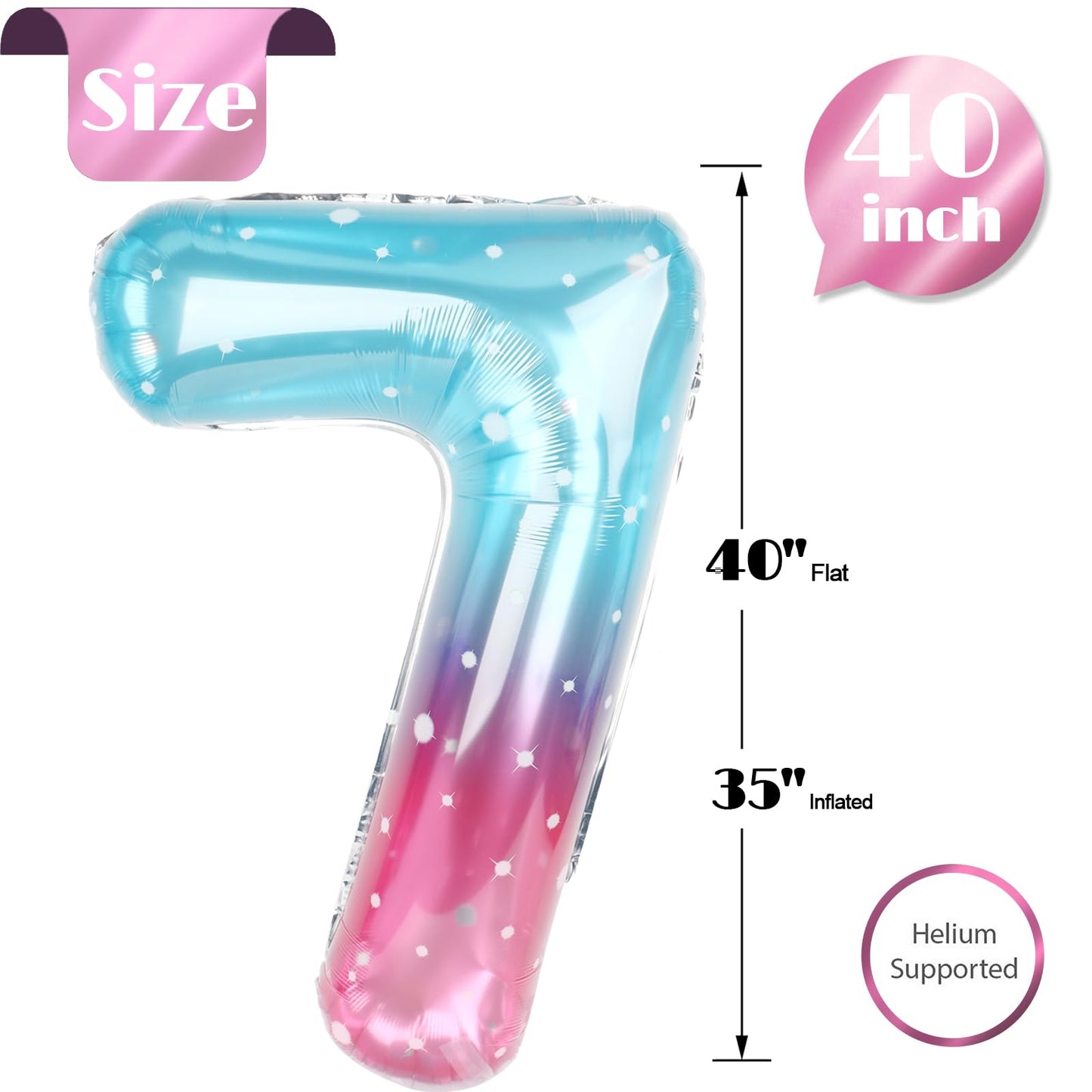 Starry Sky Number 7 Balloon 40 Inch, 7th Birthday Party Decorations for Children, Giant 7 Foil Balloon for Party Supplies
