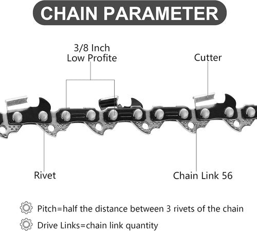 Craftsman 16-Inch Chainsaw Chains - 2 Pack, 3/8 LP .050" 56 Drive Links for Echo, McCulloch, Poulan