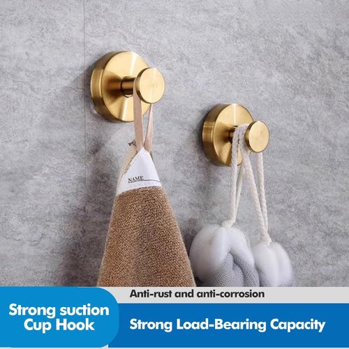 Gold Suction Cup Hooks by [Brand Name] - No-Drill Shower & Wreath Hangers | 2 Pack for Bathrooms & Doors