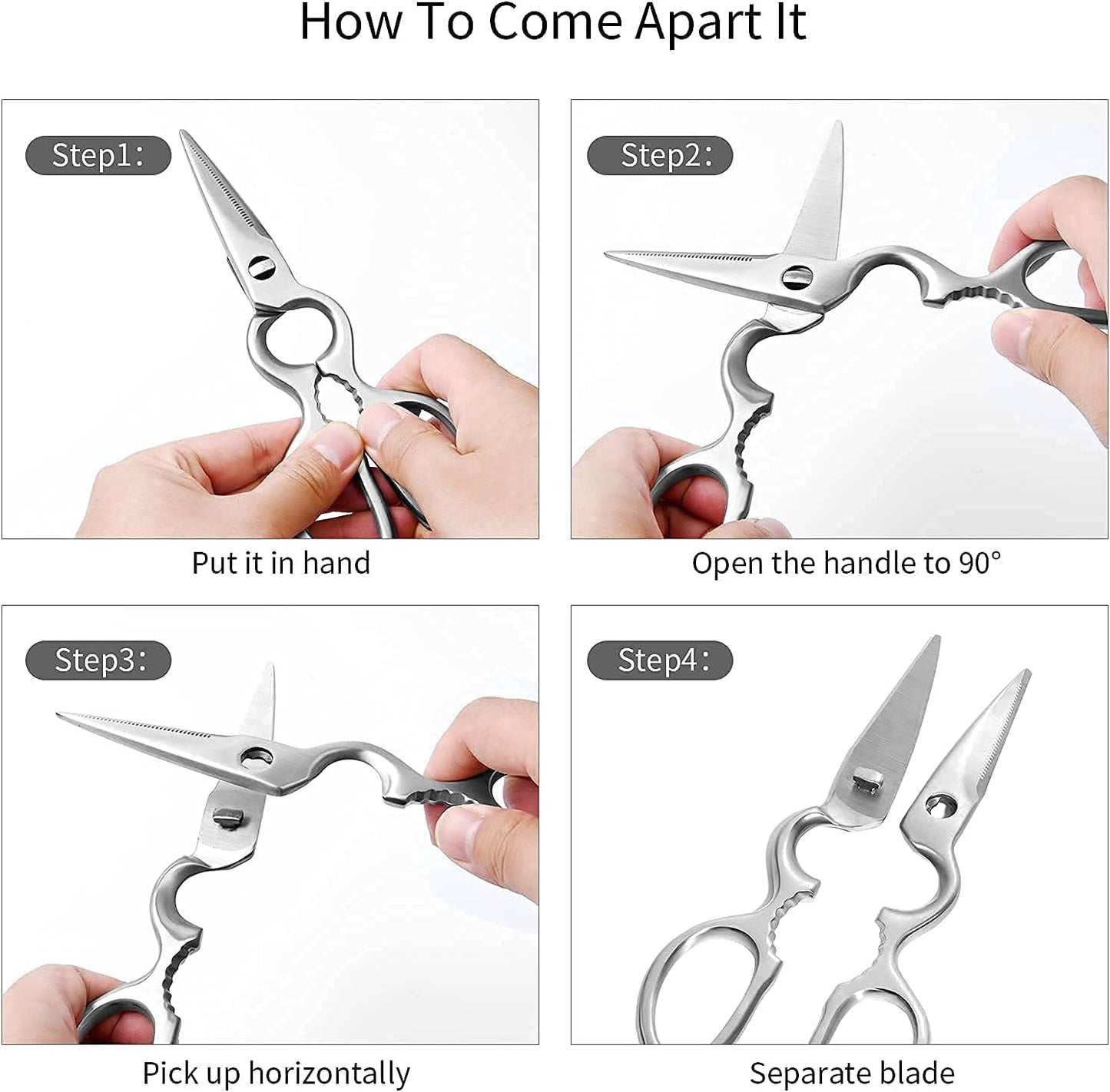Skiennix Stainless Steel Kitchen Shears - Heavy Duty Forged Scissors for Professional Chefs | Silver