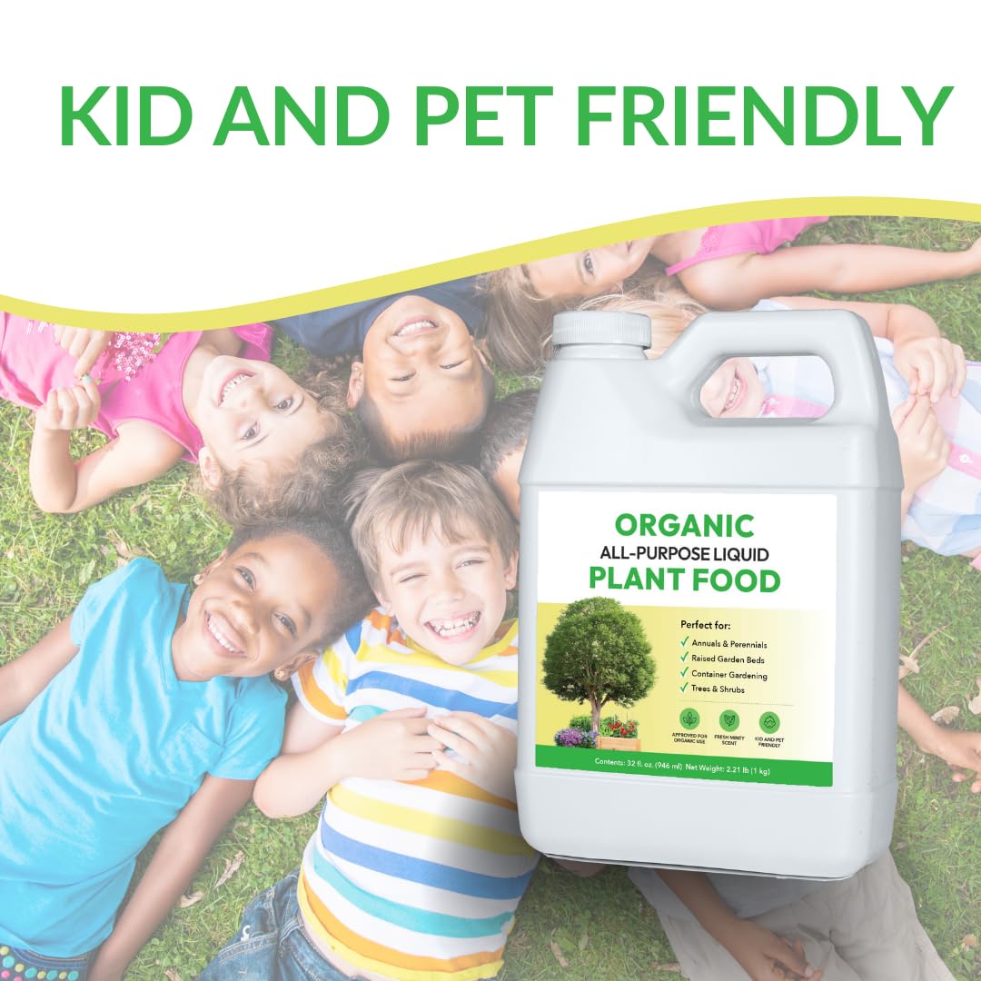 Organic All-Purpose Liquid Plant Food - Concentrated Fertilizer for Outdoor Plants | 32oz Mixes to 32 Gallons
