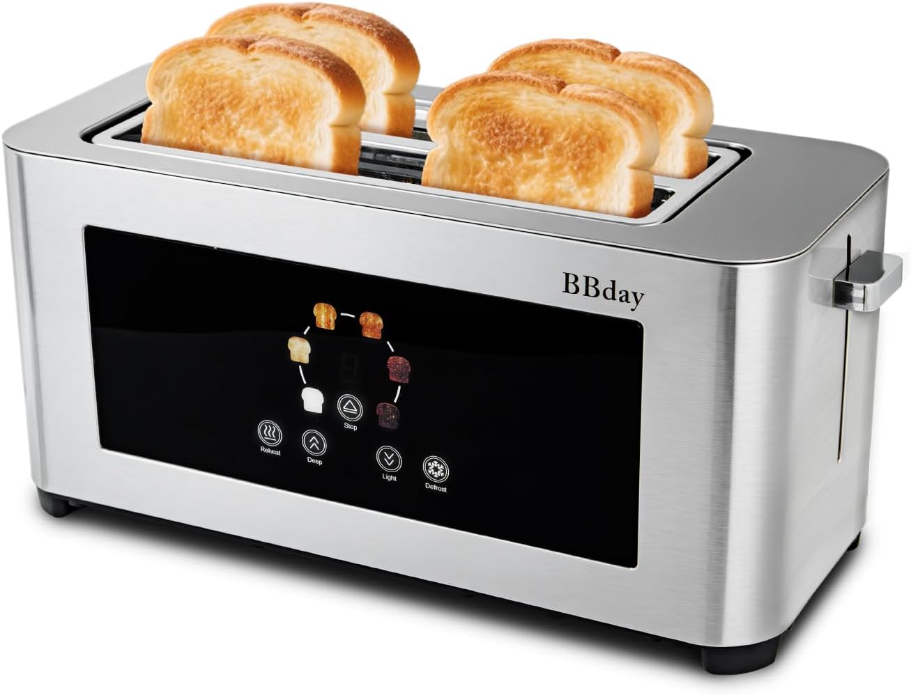 Smart Toaster by Touch Screen - 4 Slice LCD Display, 1.6" Long Slot, 6 Shade Settings, Defrost & Reheat