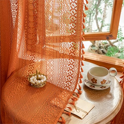 Sutuo Home Terracotta Boho Lace Curtains 2 Panels 84 Inches Long for