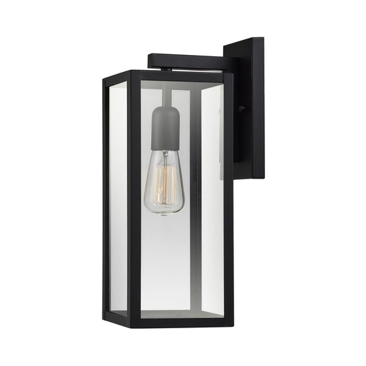GLOBE Electric 44176 1-Light Outdoor/Indoor Wall Sconce, Matte Black Finish, Clear Glass Shade, Weather-Resistant Modern Exterior Light