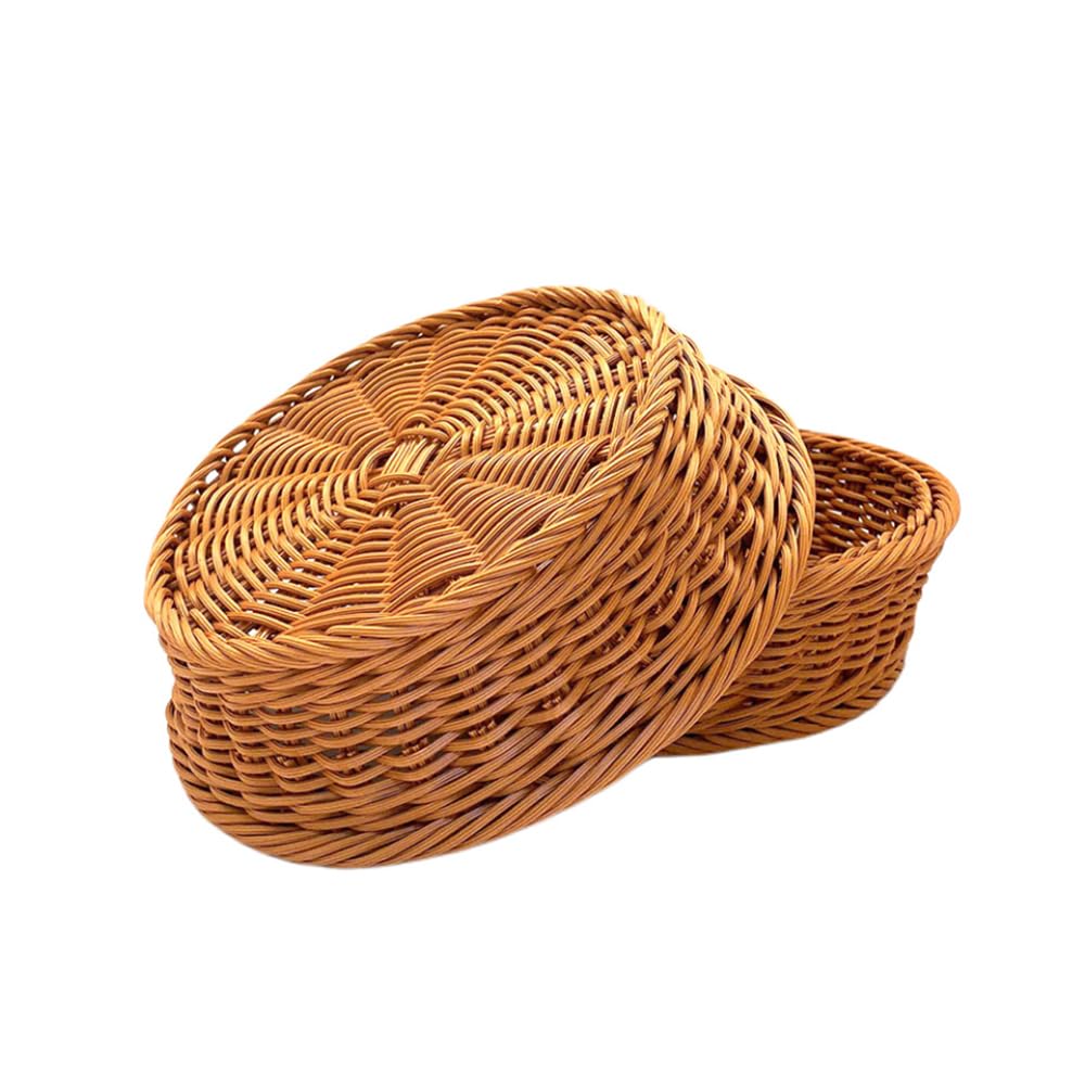 RT&BS 2pcs Round Wicker Bread Basket, Round Wicker Fruit Basket, Woven Egg Baskets, Reusable Handwoven Storage Baskets for Living Room, Kitchen, Store, Restaurant, Outdoor, Party (Brown, M)