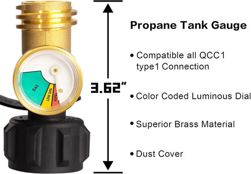 DOZYANT Propane Tank Gauge - Leak Detector & Gas Pressure Meter for RVs, BBQ Grills & Heaters | Type 1 Connection