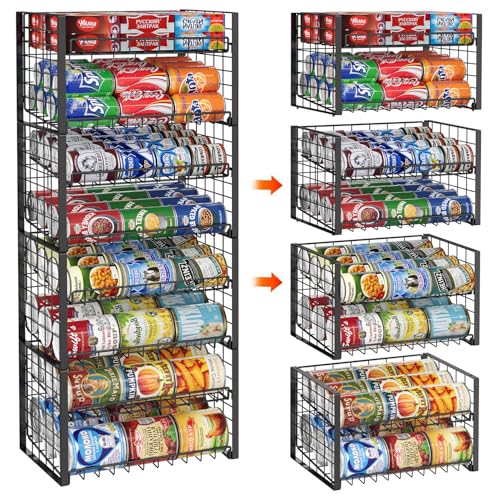 JKsmart 2-Tier Stackable Can Organizer Set - Adjustable Pantry Dispenser, Large Capacity, 4 Pack