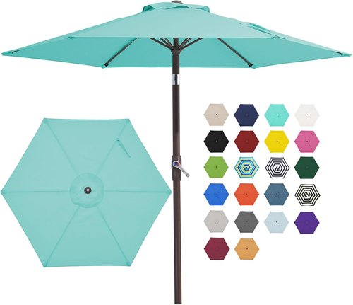 JEAREY 7.5FT Patio Umbrella - Sturdy Market Table Umbrella with Push Button Tilt & Crank | Peacock Blue