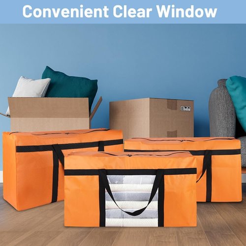 CIVJET Heavy-Duty Extra Large Moving Bags - 6 Pack with Reinforced Zippers & Handles | Clear Storage Totes for Clothes & Camping Essentials