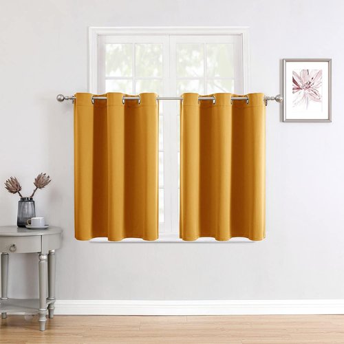 ChrisDowa Small Window Curtains - Grommet Thermal Insulated Room Darkening Panels, Mustard Yellow, 42 x 36 Inch