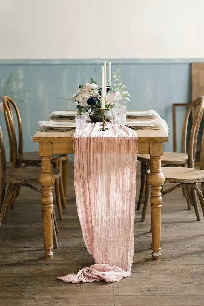 12Pack Light Pink Table Runner 10Ft Cheesecloth Table Runner Boho Gauze Table Runners Long Cheese Cloth Table Runners for Wedding Party Bridal Shower Thanksgiving Christmas