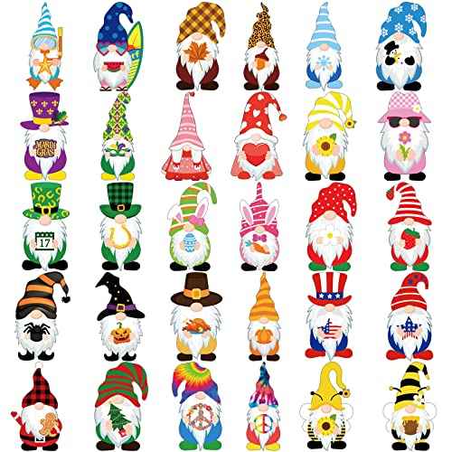 Hoteam 30 Pcs Holiday Magnets Seasonal Gnome Refrigerator Magnets Fall Halloween Thanksgiving Christmas Winter Car Magnetic Decorations for Kitchen Fridge Garage Locker Dishwasher