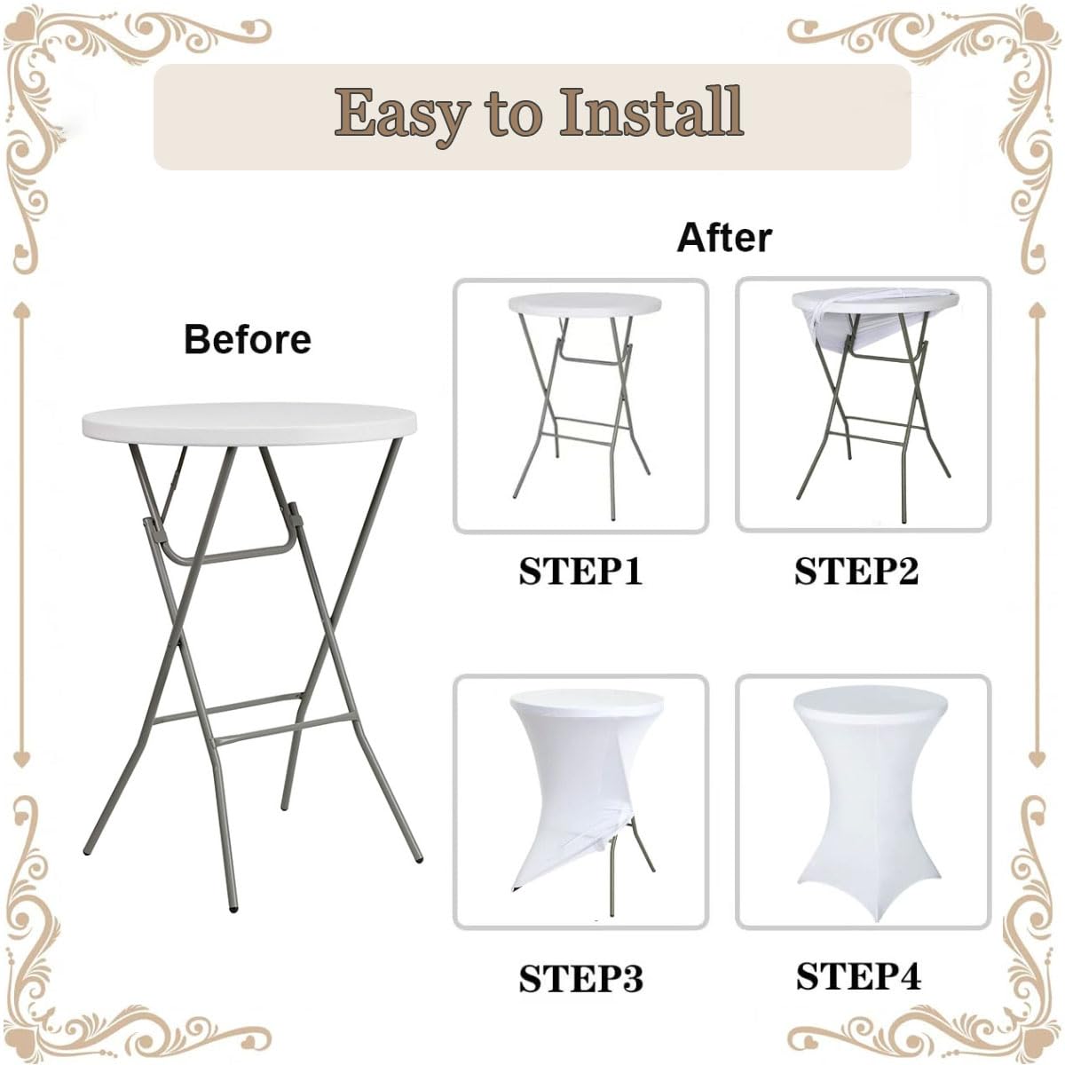 Albassa 2 Pack Cocktail Table Covers 32"x43" Spandex Stretch Highboy Top Tablecloth Fitted Round Table Cloths for Bar Wedding Cocktail Party Banquet Tables (2, White, 32"x 43")