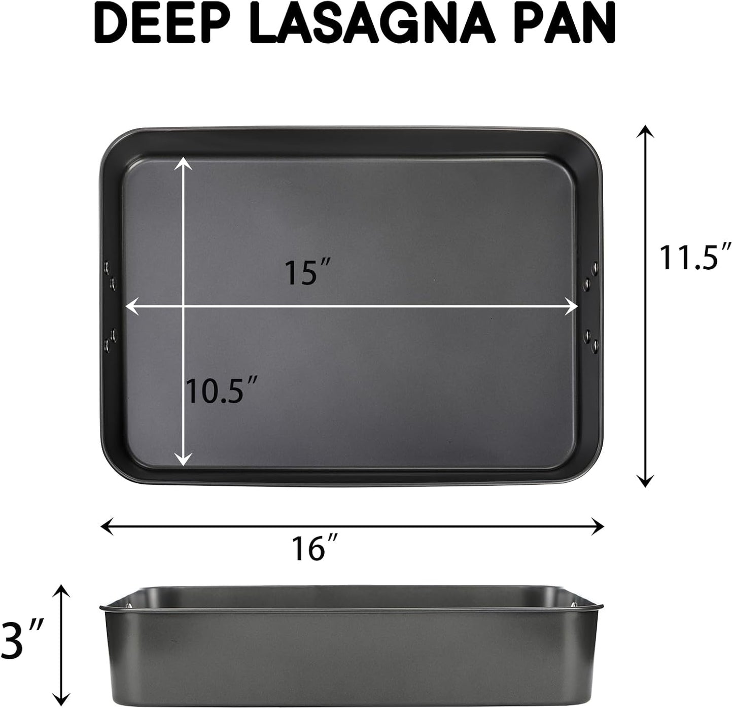 Jucoan Lasagna Pan - 3 Inch Deep, 16 x 11.5 Inch Non-Stick Baking Dish for Casseroles & Roasting