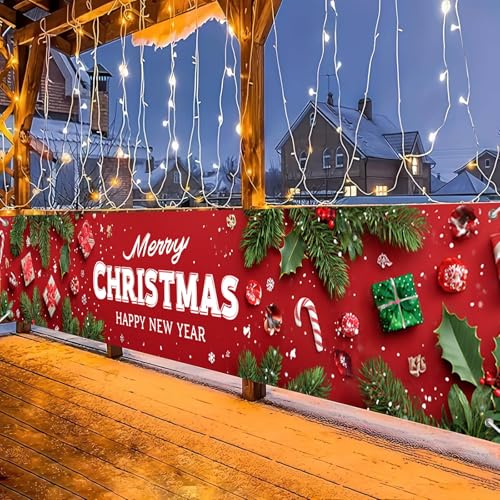 HOMETITUTE Merry Christmas Fence Banner Candy Cane Decor 118x20 Inch - Variation #04