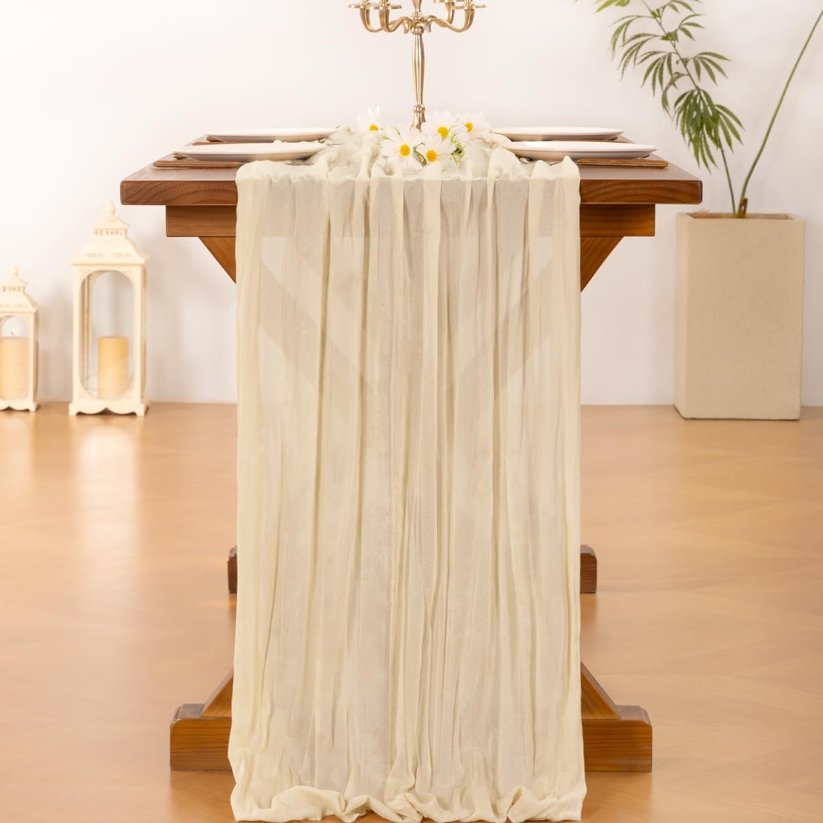 Socomi Beige Table Runner - 14FT Boho Rustic Cheesecloth for Spring Easter Wedding & Baby Shower Decor