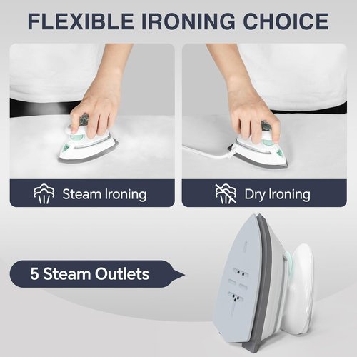 Beautural Mini Travel Steam Iron - Dual Voltage, Temperature Control, Non-Stick Soleplate | Ideal for Sewing & Quilting