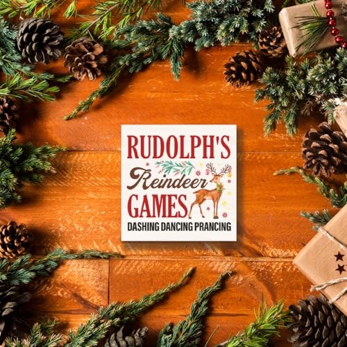 GYLUTD Rudolph Christmas Decorations Funny Reindeer Sign - Festive Wooden Holiday Decor