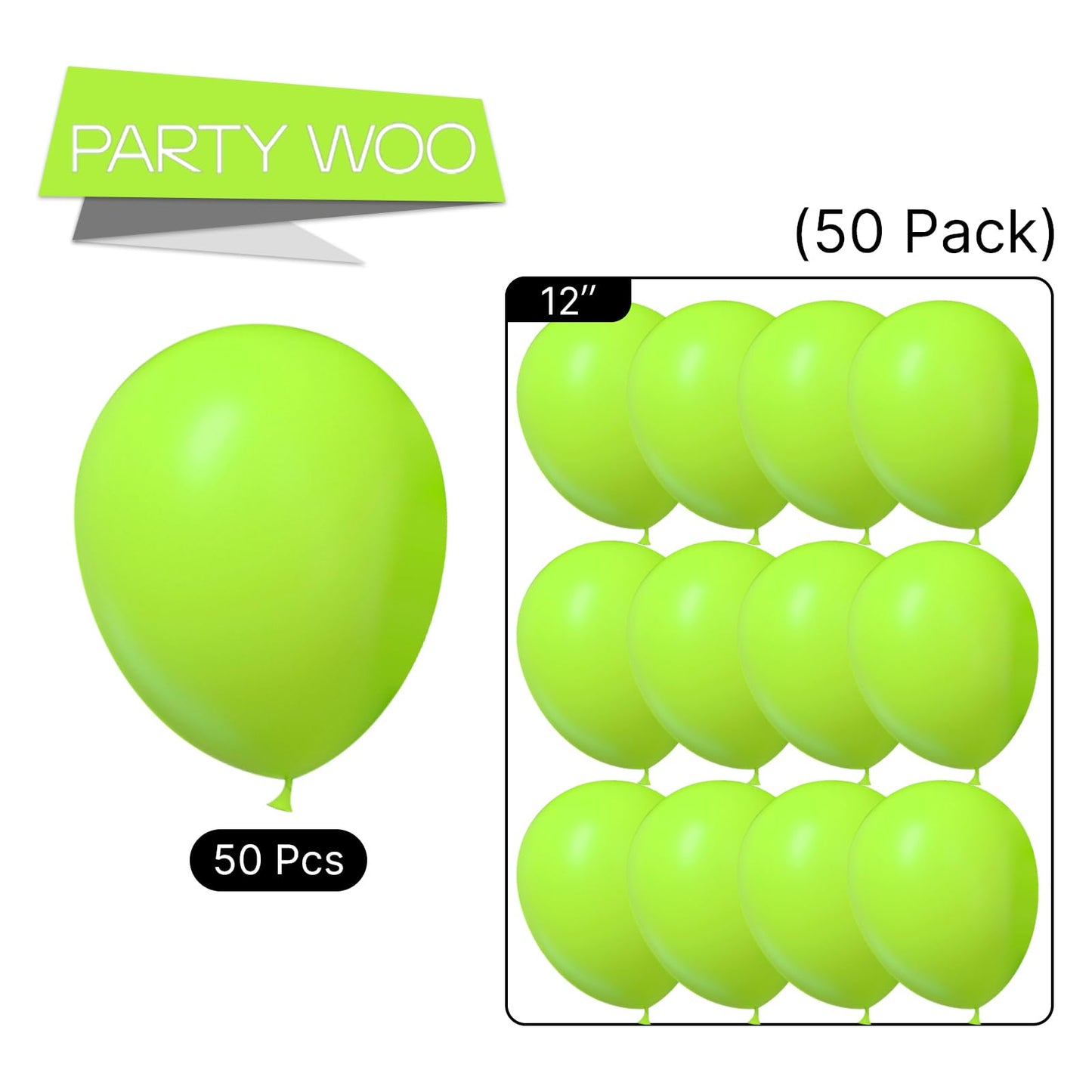 PartyWoo Lime Green Balloons 50 pcs 12 Inch Neon Latex Helium Balloons for Graduation Halloween Safari Dinosaur Summer Weddings Baby Showers Birthday Party Decorations Green-Y6