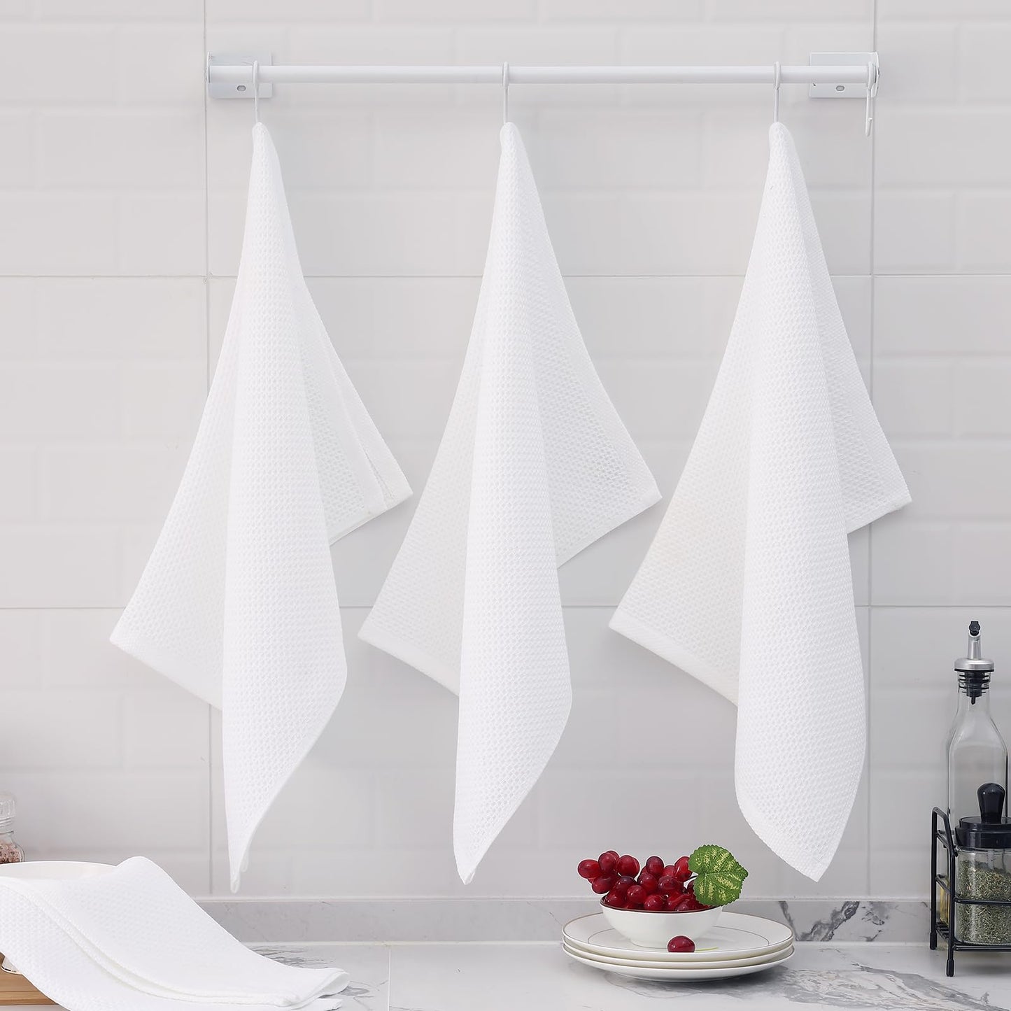 Homaxy 100% Cotton Oversized Waffle Weave Kitchen Dish Towels, Ultra Soft Absorbent Quick Drying Cleaning Towel, 20x28 Inches, 8-Pack, White