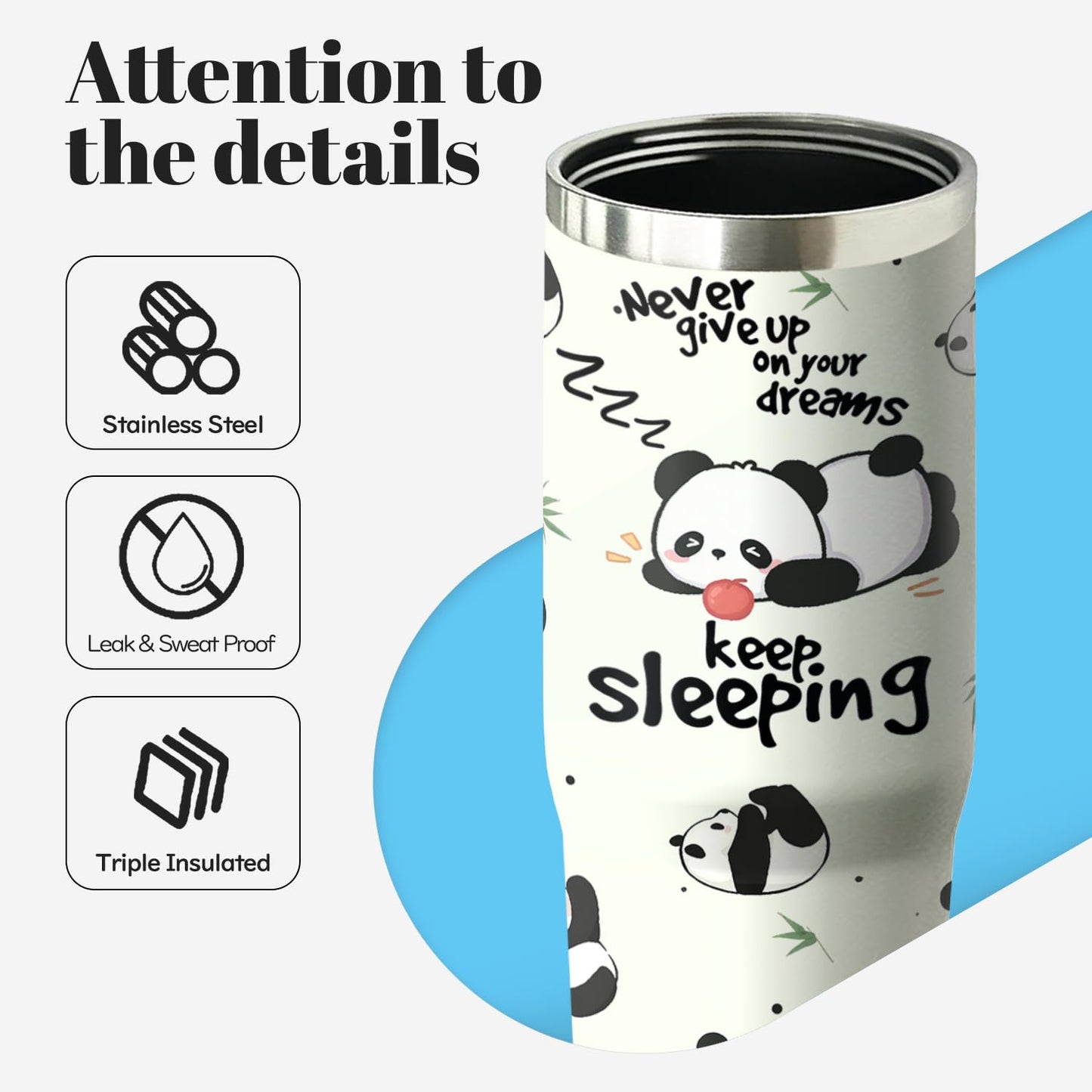 Xchearser Panda Tumbler with Handle and Flip Straw, 30oz Travel Coffee Mug Water Bottle with Lid, Stainless Steel Insulated Cup, Birthday Gifts for Women Animal Lovers
