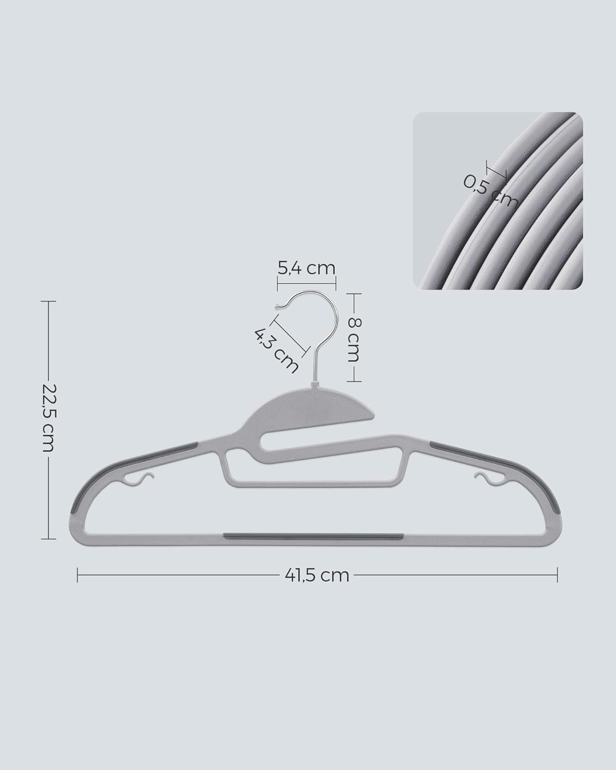 SONGMICS Heavy-Duty Plastic Coat Hangers - Space-Saving Design with 360º Swivel Hook | 50 Pack in Light & Dark Gray