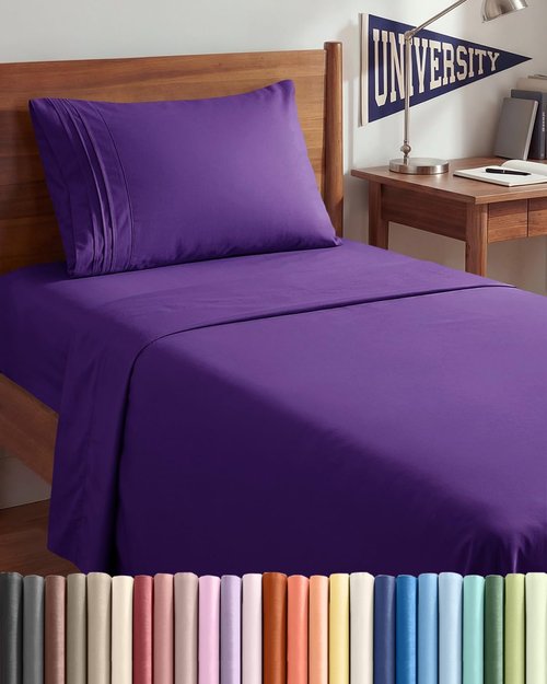 Comfy Twin XL Sheet Set by [Brand Name] - Breathable Cooling Bed Sheets | Ultra-Soft, Deep Pockets, Wrinkle-Free - Purple