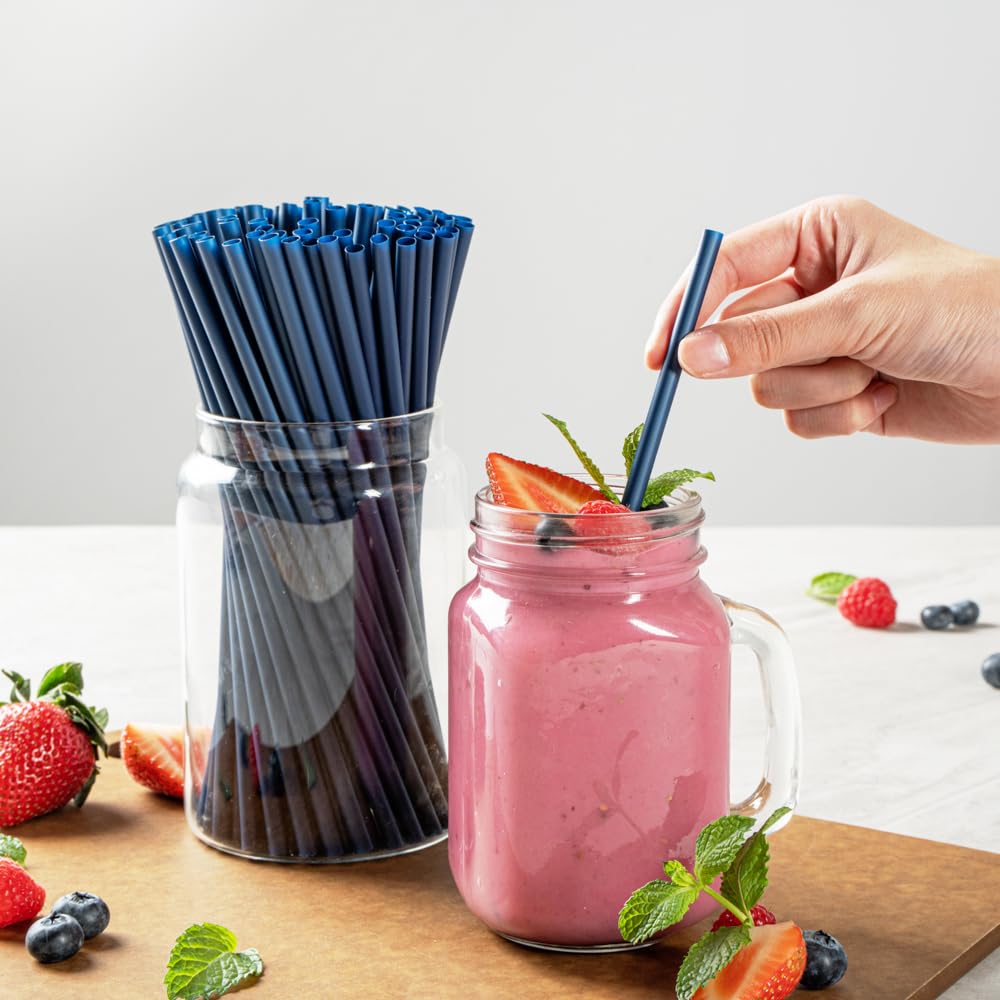 Restaurantware-Basic Nature 8.3 Inch Disposable Straws, 100 Sustainable Straws - Sturdy, Won't Alter Flavors, Midnight Blue PLA/PBAT Straw, For Hot And Cold Drinks