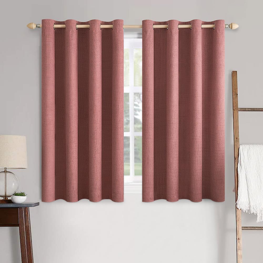 MIULEE 100% Blackout Linen Textured Curtains - Thermal Insulated Dusty Rose | 52 x 45 Inch (2 Panels)