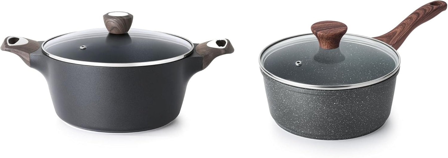 SENSARTE Nonstick Saucepan & Stock Pot Set - 1.5 QT Saucepan & 4.5 QT Casserole Pot with Lids