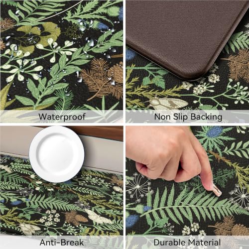 Keensoft 2PC Botanical Kitchen Rugs Set - Ink Moss Green, 17.3x28 & 17.3x59 Inches