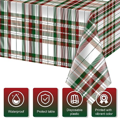 6Pcs Christmas Plaid Tablecloths 54x108 in Red & Green - disposable, waterproof party backdrop