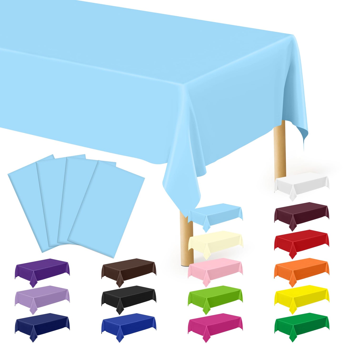 QZYL 2 Pack Picnic Table Cover, 108 x 54 Inches Sky Blue Plastic Tablecloth, Tear Resistant Rectangle Disposable Tablecloth Party Tablecover, Waterproof Rectangle Table Decorations Party Supplies