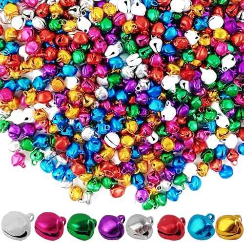200PCS 0.4Inch Jingle Bells, Christmas Bells, Bells for Crafts, Craft Bells Bulk DIY Bells for Home Decoration, Multi-Color 10mm