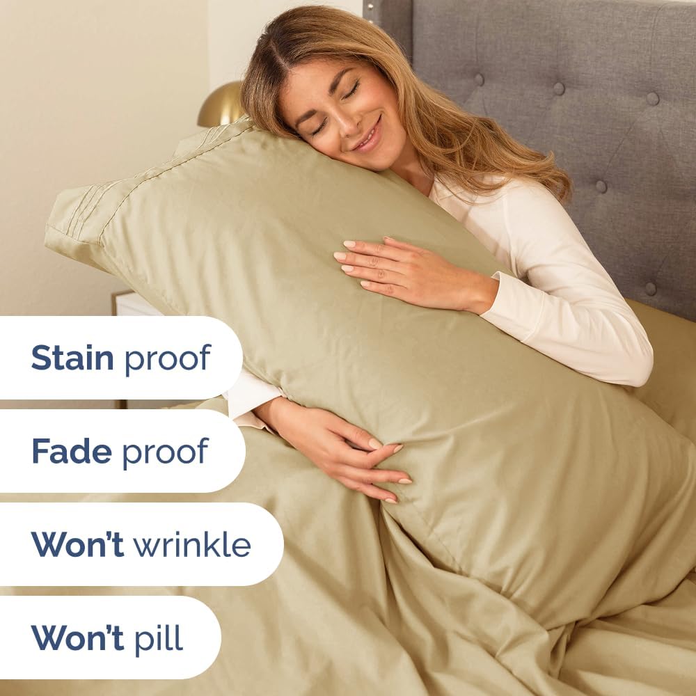 Skiennix Twin XL 3-Piece Sheet Set - Ultra-Soft Cooling Bed Sheets - Deep Pocket Hotel Luxury - Beige