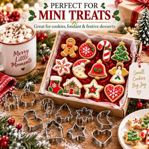 KAISHANE Style2 Mini Christmas Cookie Cutters Set - 12 Stainless Steel Shapes