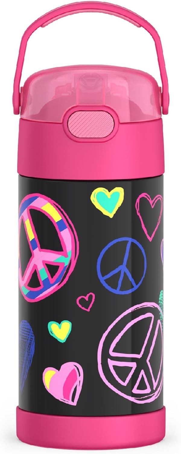 THERMOS FUNTAINER Water Bottle - 12 Ounce Kids Stainless Steel Vacuum Insulated - Peace Design